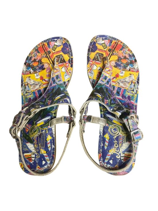 ICON Shoes - ICON Sunday Flat Thong Leather Sandals Coco 2 Sz 7 Artsy Art to Wear